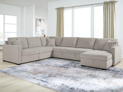 ModMax Luxe 5-Piece Sectional with Storage Chaise and Pop Up Sleeper in Flint