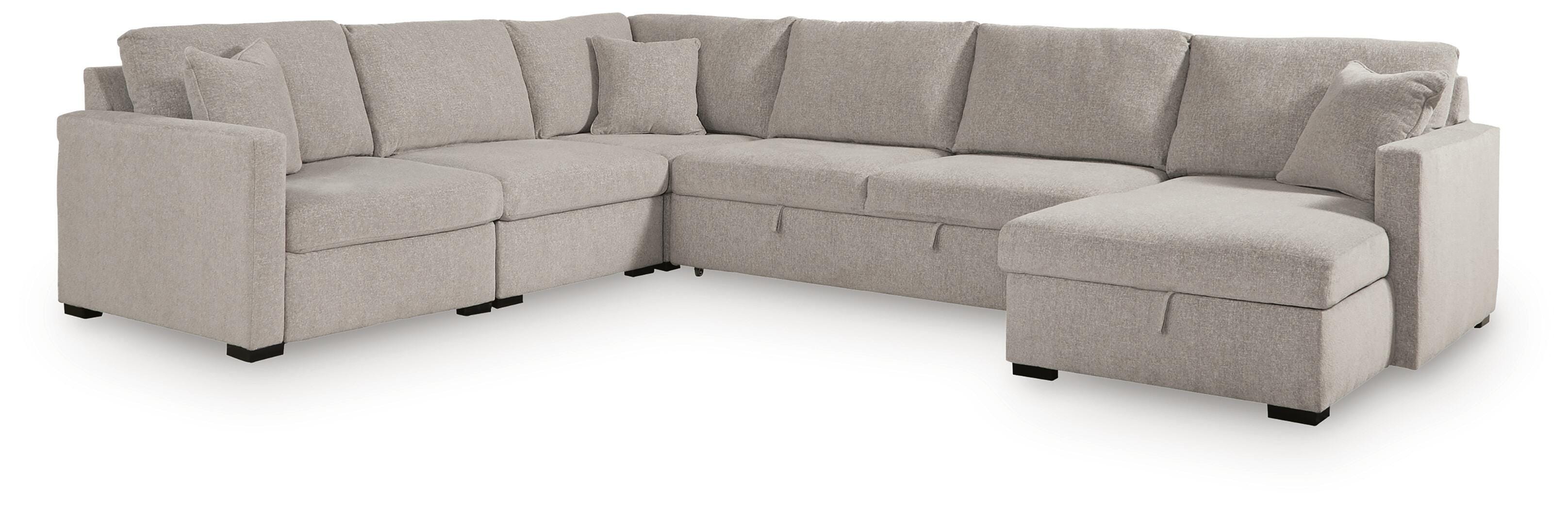 ModMax Luxe 5-Piece Sectional with Storage Chaise and Pop Up Sleeper in Flint