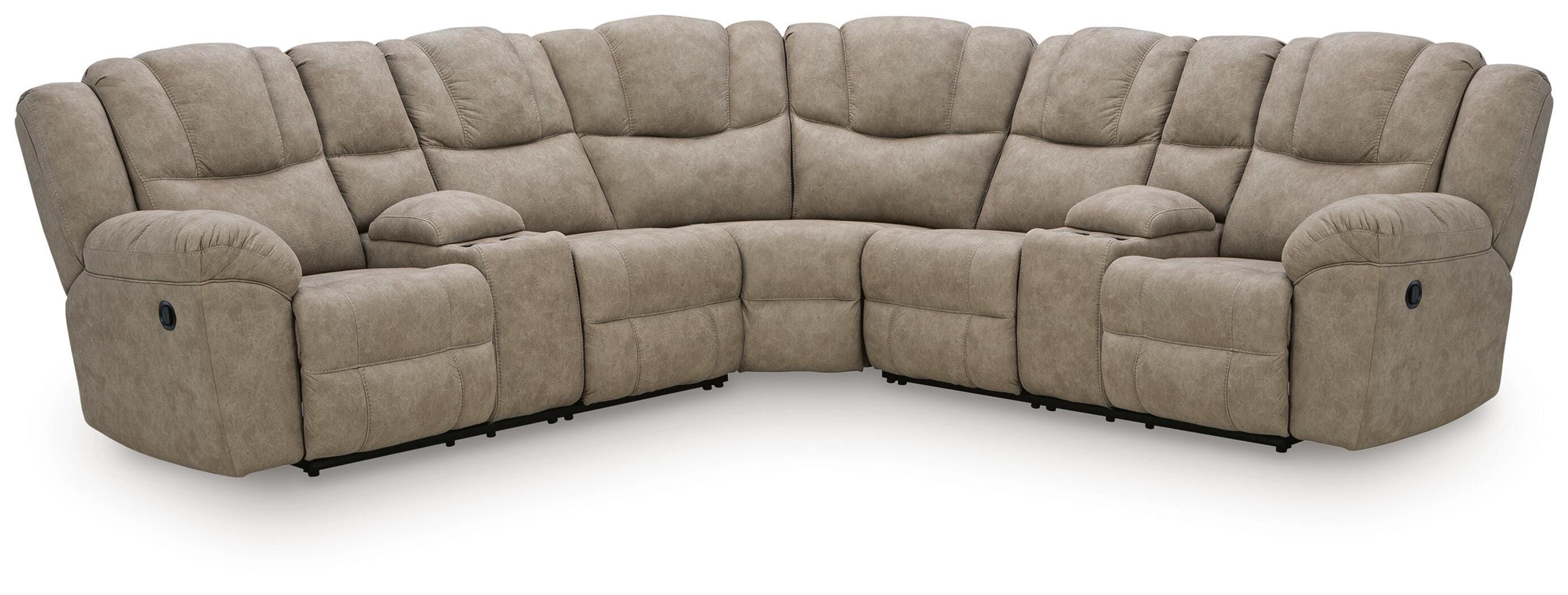Pearce-Pike 3-Piece Reclining Sectional with Double Console in Birch