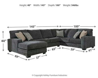 Tracling 3-Piece LAF Chaise Sectional in Slate Chenille