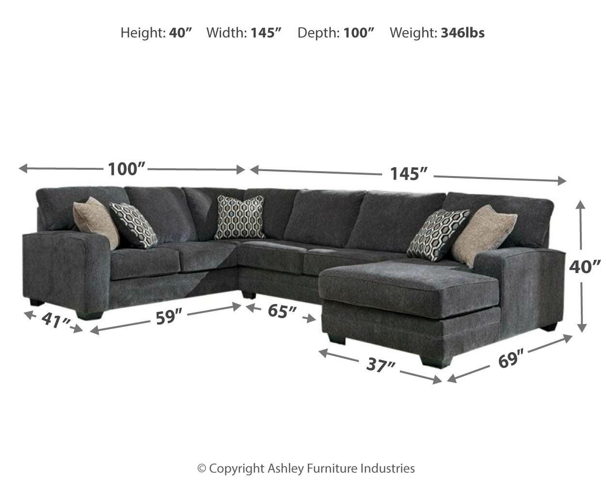 Tracling 3-Piece RAF Chaise Sectional in Slate Chenille