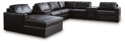 Modmax II 8-Piece LAF Chaise Sectional and Audio Consoles in Black Leather