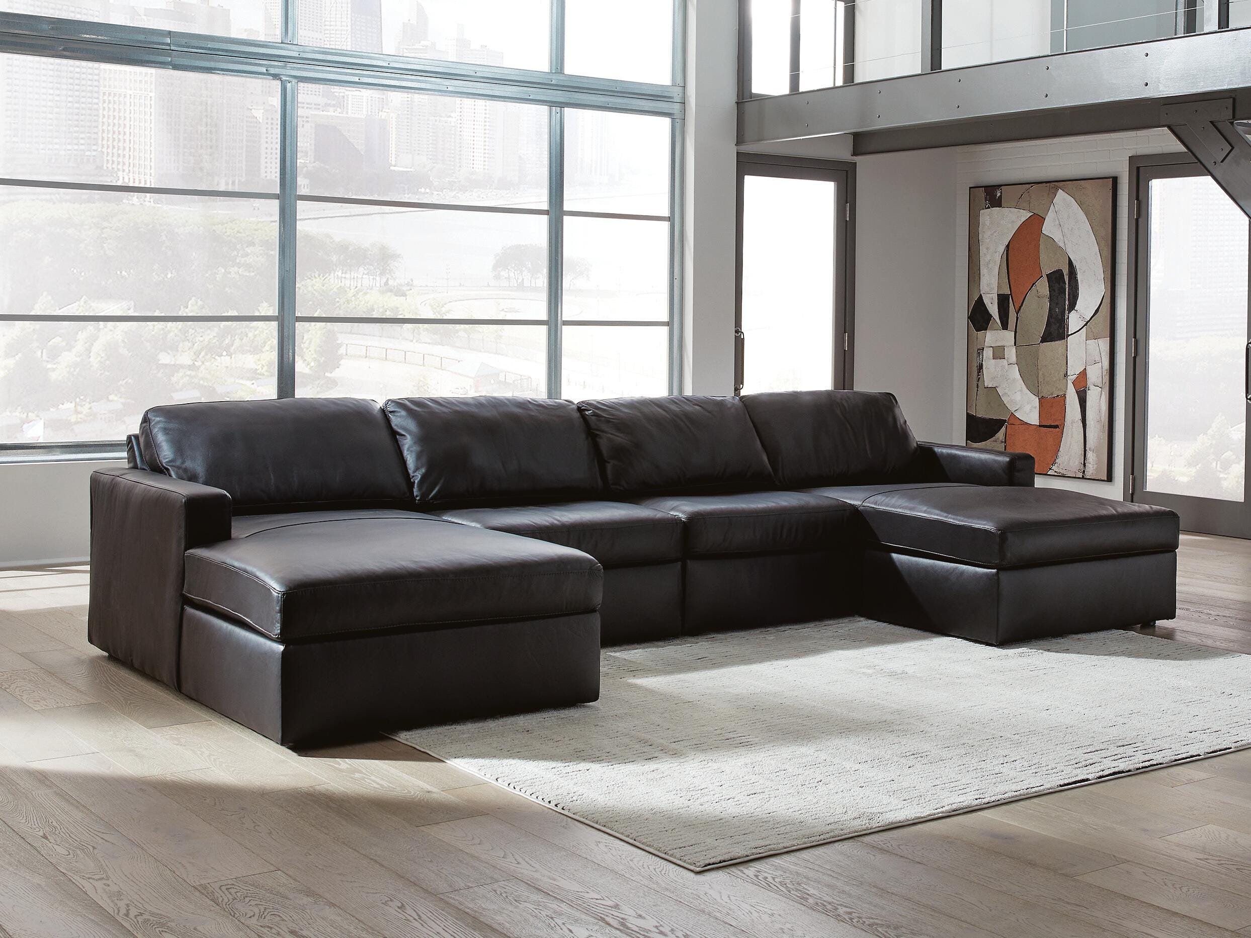 Modmax II 4-Piece Double Chaise Sectional in Black Leather