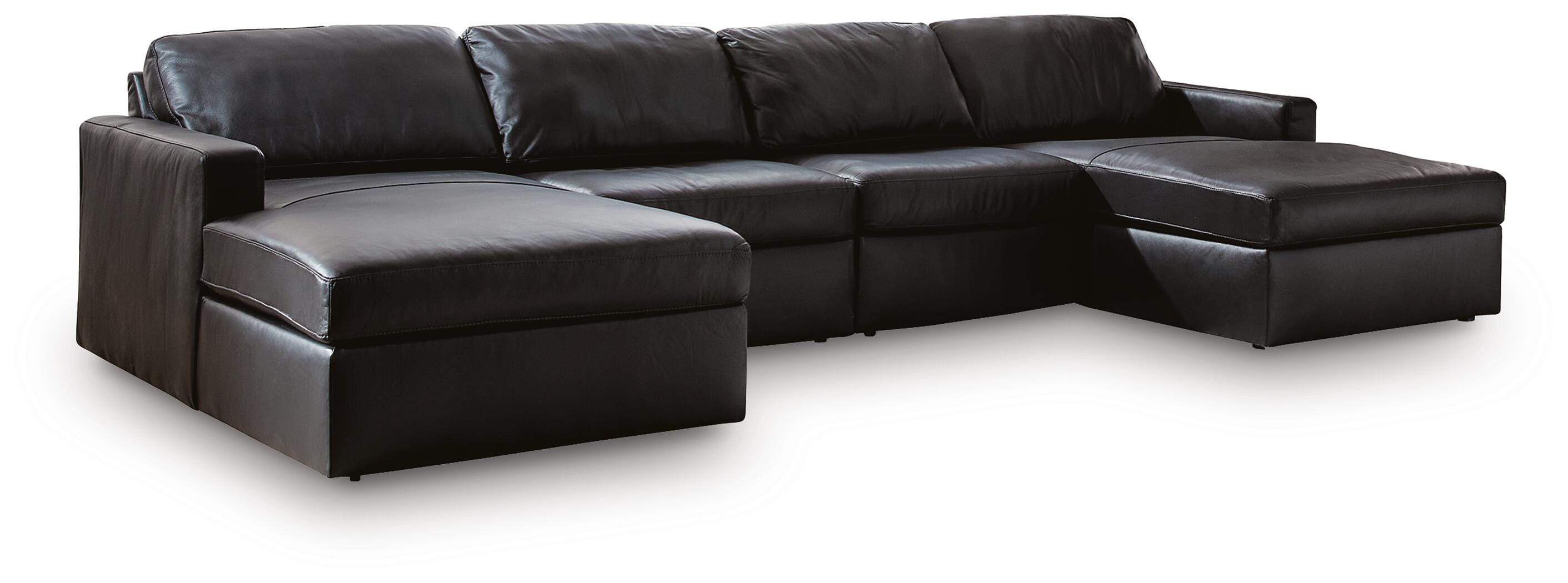 Modmax II 4-Piece Double Chaise Sectional in Black Leather