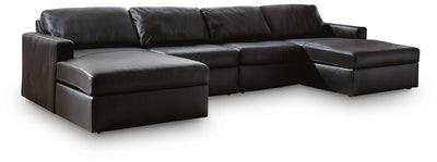 Modmax II 4-Piece Double Chaise Sectional in Black Leather