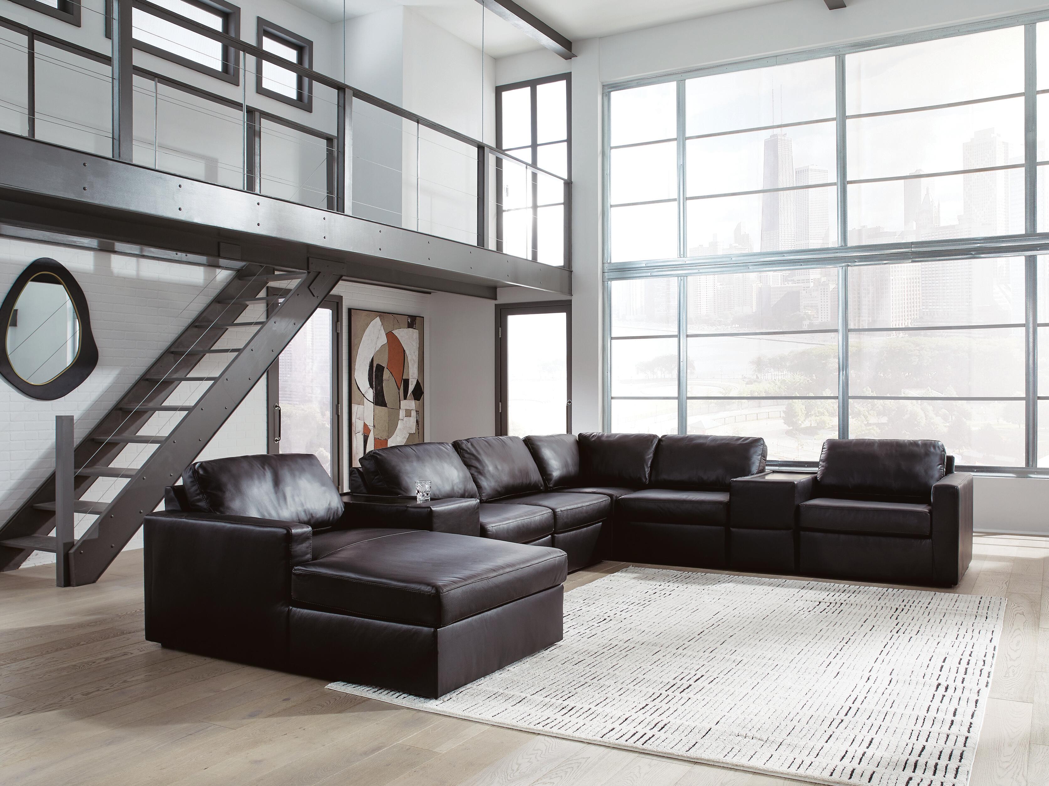 Modmax II 8-Piece LAF Chaise Sectional and Storage Consoles in Black Leather