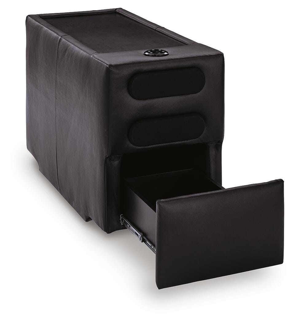 Modmax II 8-Piece LAF Chaise Sectional and Audio Consoles in Black Leather