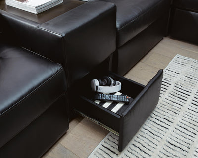 Modmax II 8-Piece RAF Chaise Sectional and Storage Consoles in Black Leather