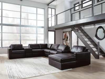 Modmax II 8-Piece RAF Chaise Sectional and Storage Consoles in Black Leather