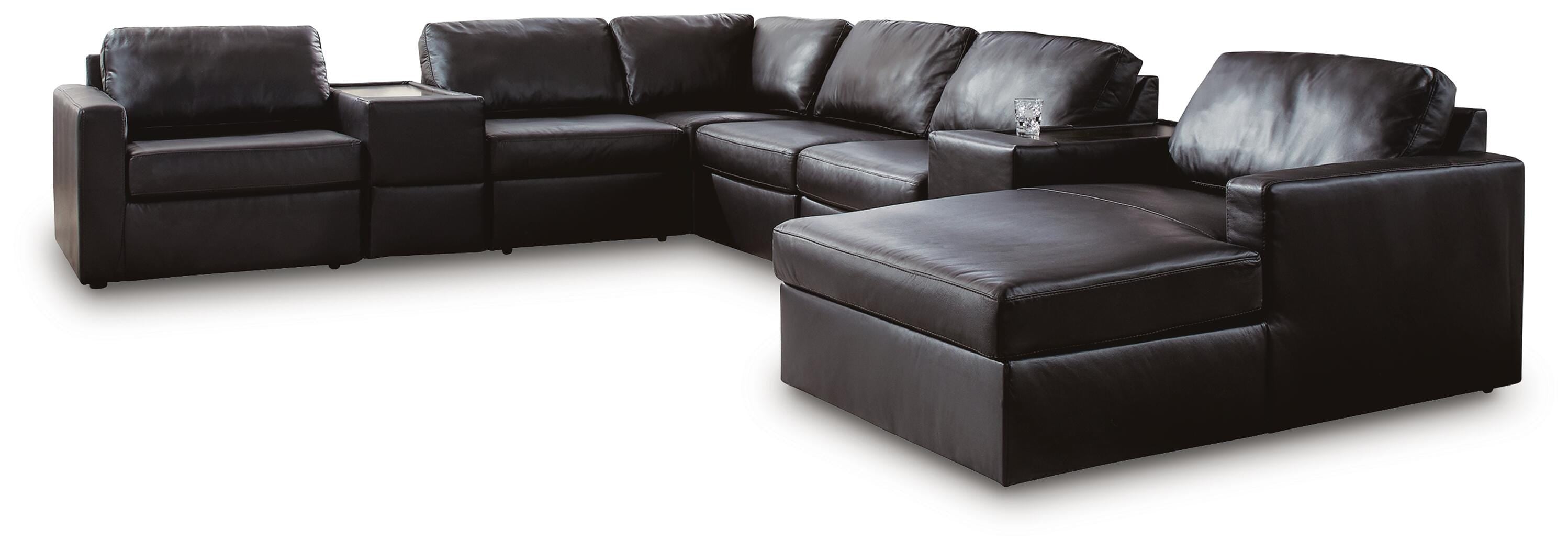 Modmax II 8-Piece RAF Chaise Sectional and Storage Consoles in Black Leather