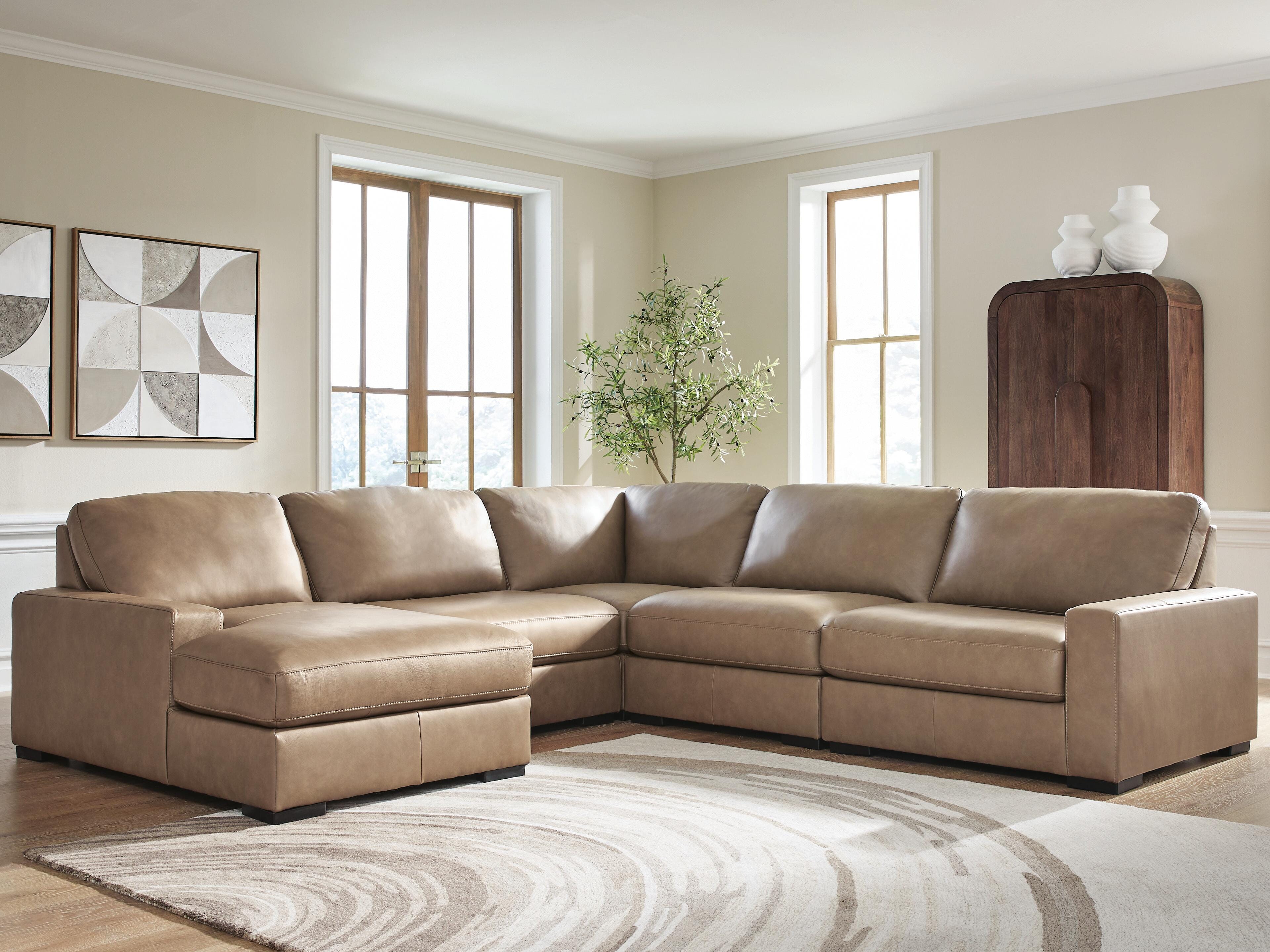 Veronella 5-Piece LAF Chaise Sectional in Sahara Leather