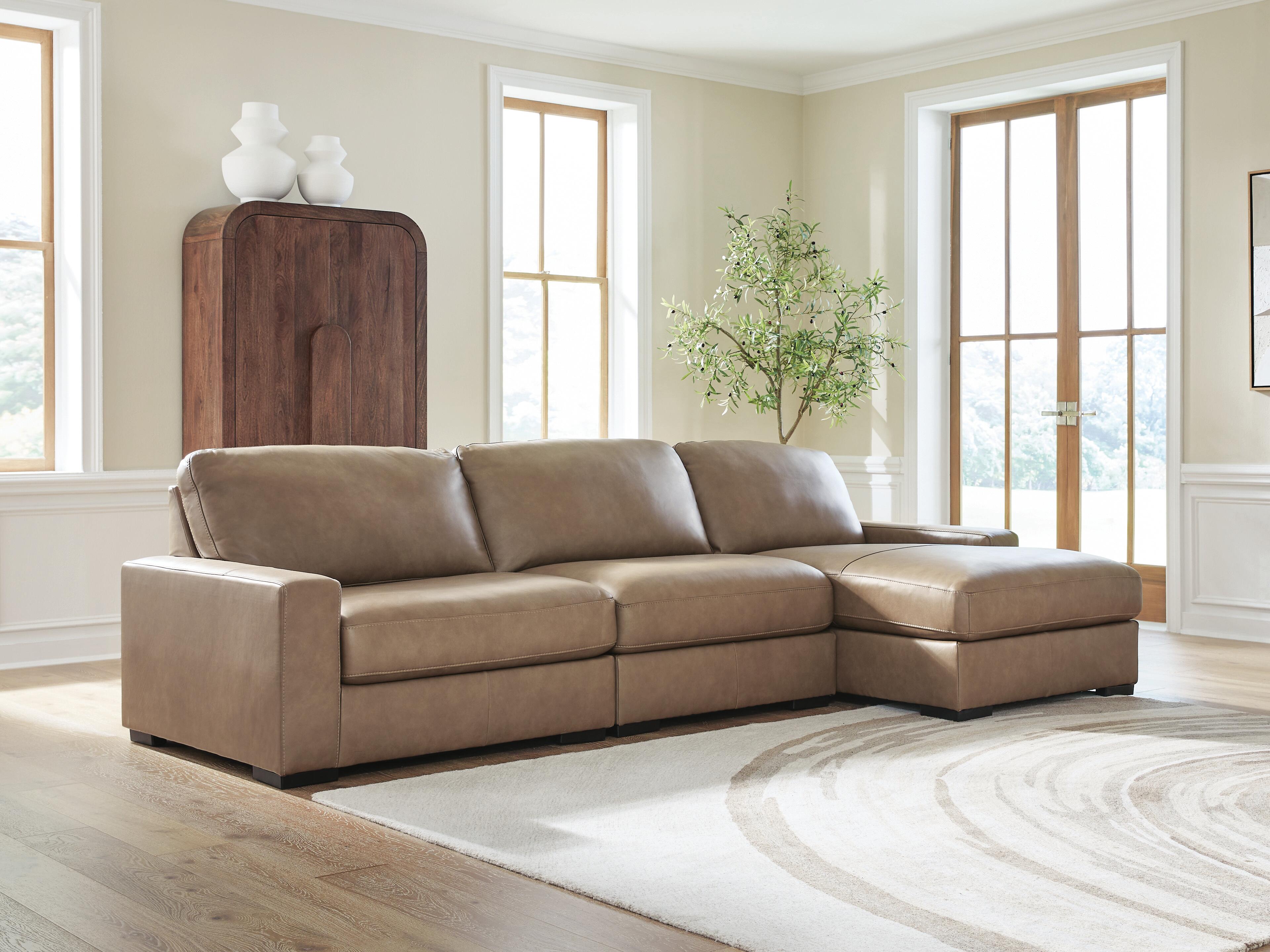Veronella 3-Piece RAF Chaise Sectional in Sahara Leather