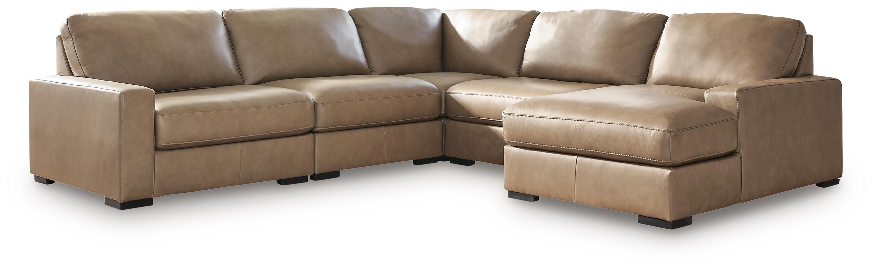 Veronella 5-Piece RAF Chaise Sectional in Sahara Leather