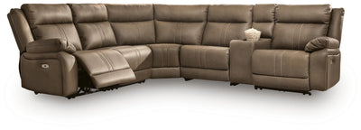 Max-Momentum 6-Piece Power Reclining Sectional w/ Audio Console in Biscotti