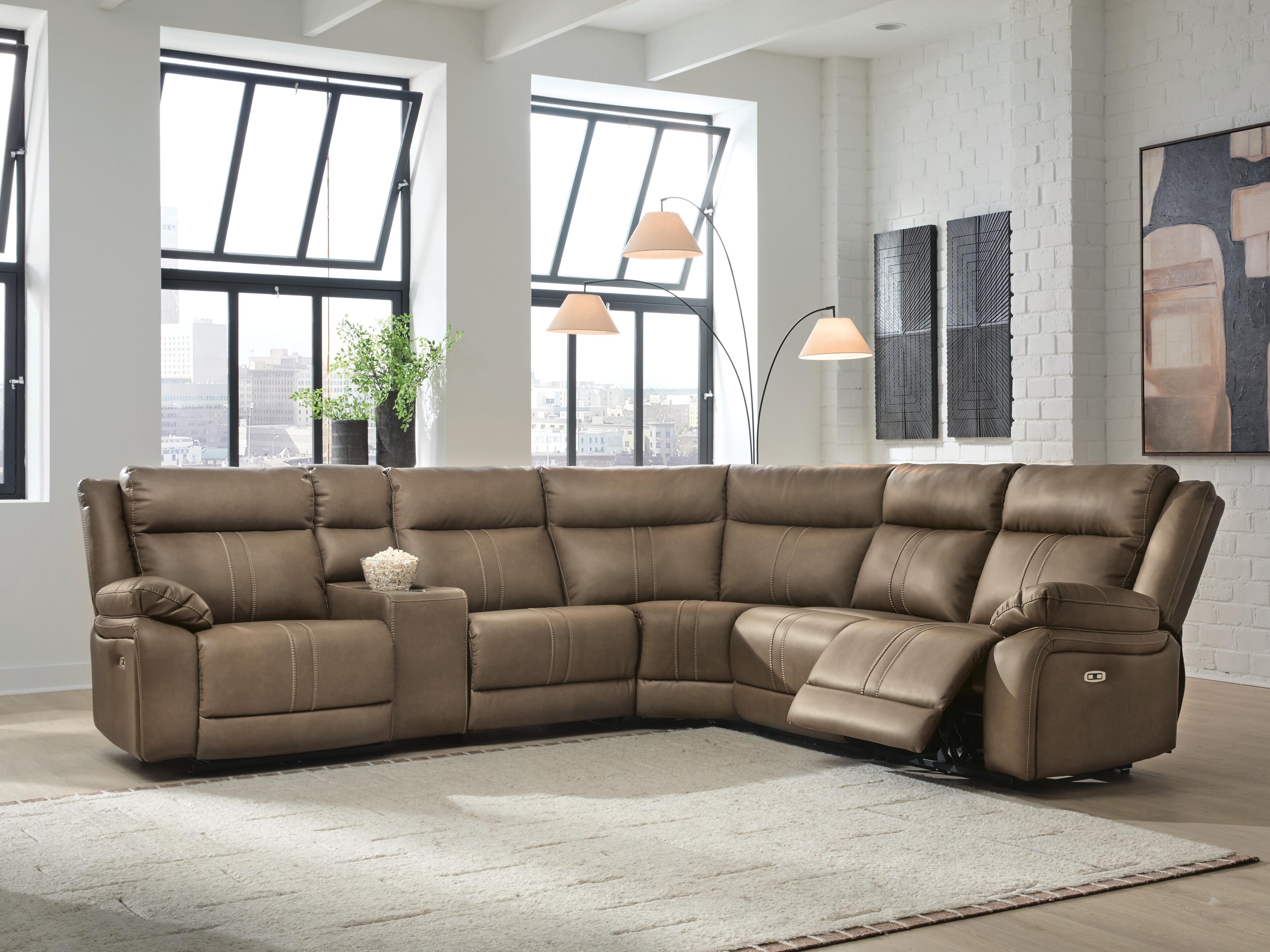 Max-Momentum 6-Piece Power Reclining Sectional with Audio Console in Biscotti