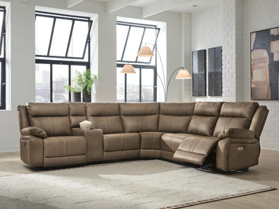 Max-Momentum 6-Piece Power Reclining Sectional with Audio Console in Biscotti