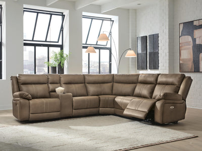 Max-Momentum 6-Piece Power Reclining Sectional w/ Audio Console in Biscotti