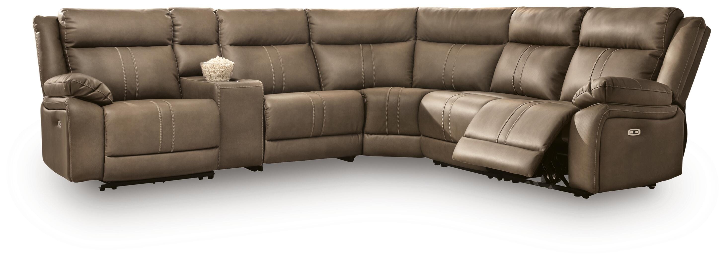 Max-Momentum 6-Piece Power Reclining Sectional w/ Audio Console in Biscotti