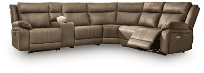 Max-Momentum 6-Piece Power Reclining Sectional w/ Audio Console in Biscotti