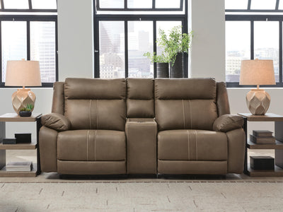 Max-Momentum 3-Piece Power Reclining Sectional Loveseat with Audio Console in Biscotti