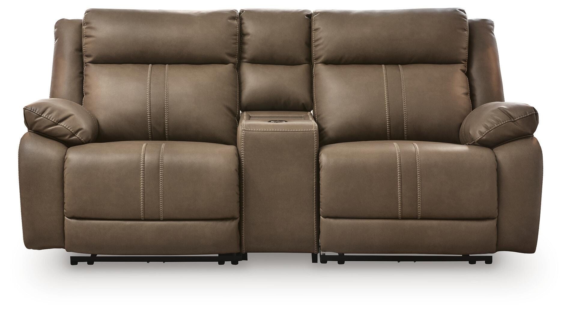 Max-Momentum 3-Piece Power Reclining Sectional Loveseat with Audio Console in Biscotti