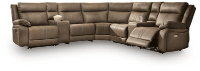 Max-Momentum 7-Piece Power Reclining Sectional with Audio Consoles in Biscotti