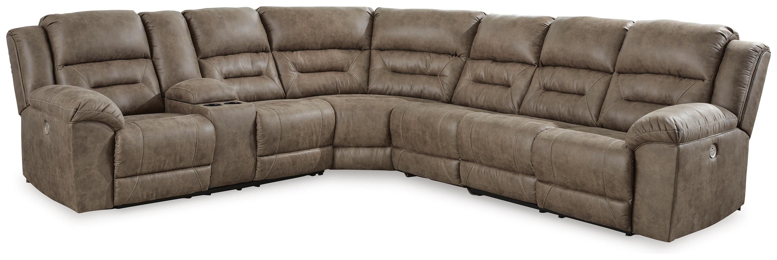 Ravenel 4-Piece Power Reclining Sectional in Fossil Faux Leather