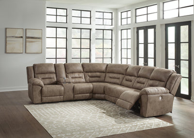 Ravenel 4-Piece Power Reclining Sectional in Fossil Faux Leather