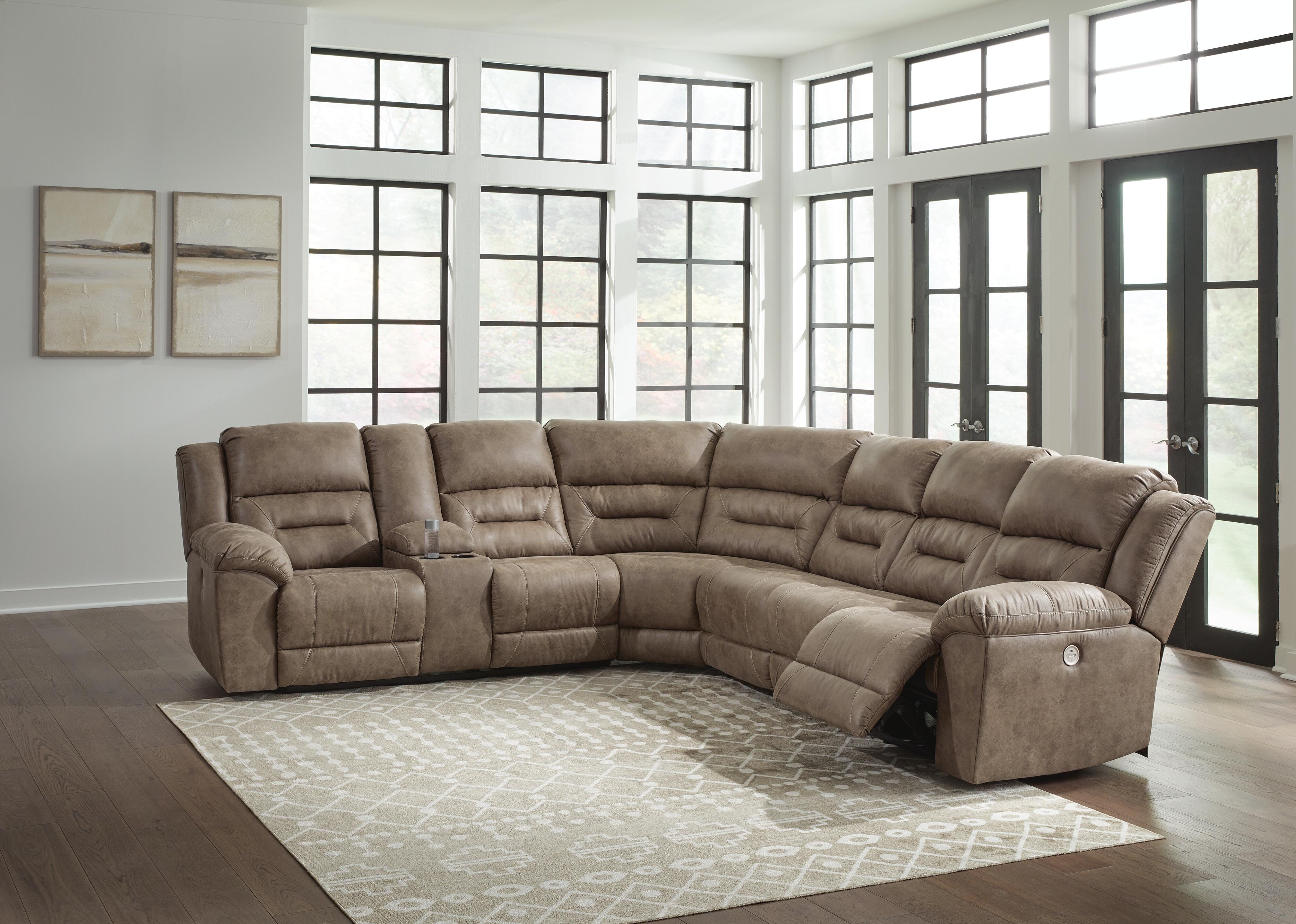 Ravenel 4-Piece Power Reclining Sectional in Fossil Faux Leather