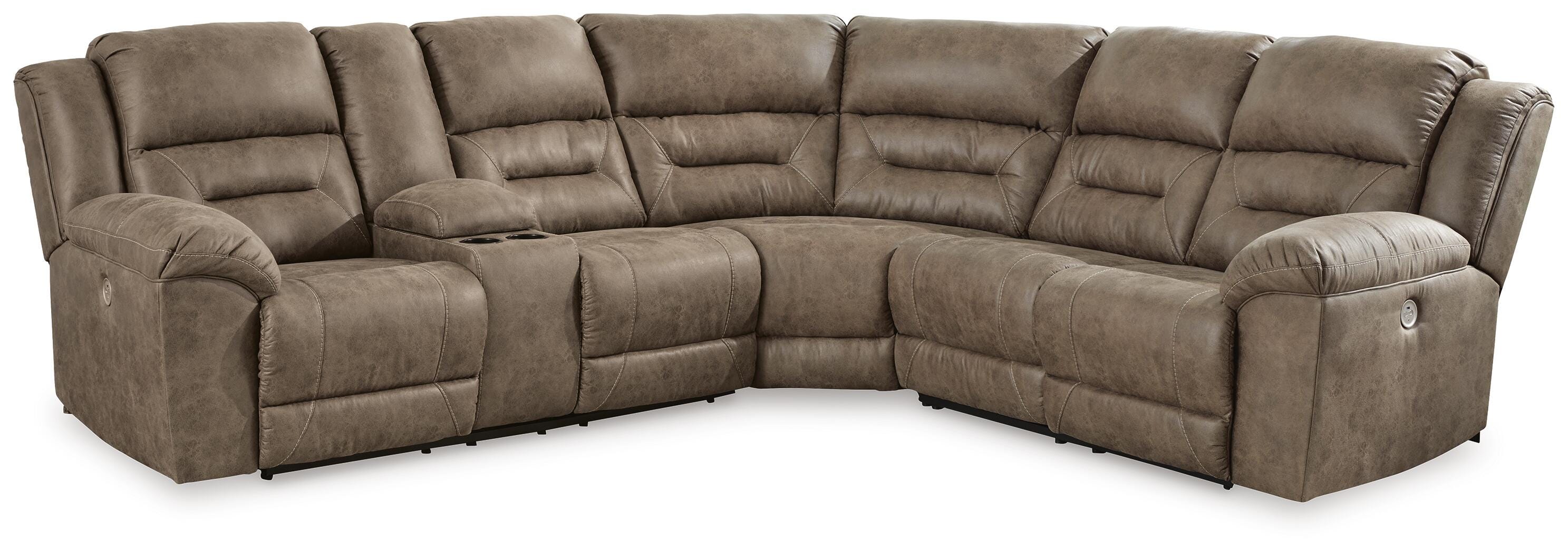 Ravenel 3-Piece Power Reclining Sectional in Fossil Faux Leather