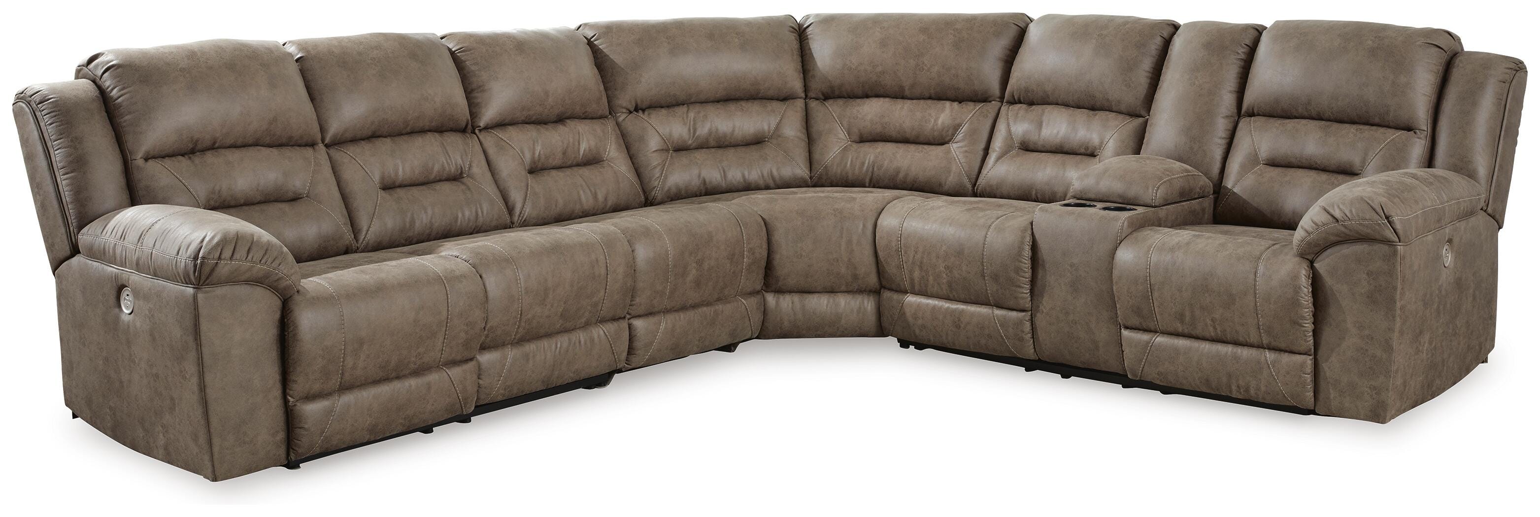 Ravenel 4-Piece Power Reclining Sectional with Console in Fossil Faux Leather