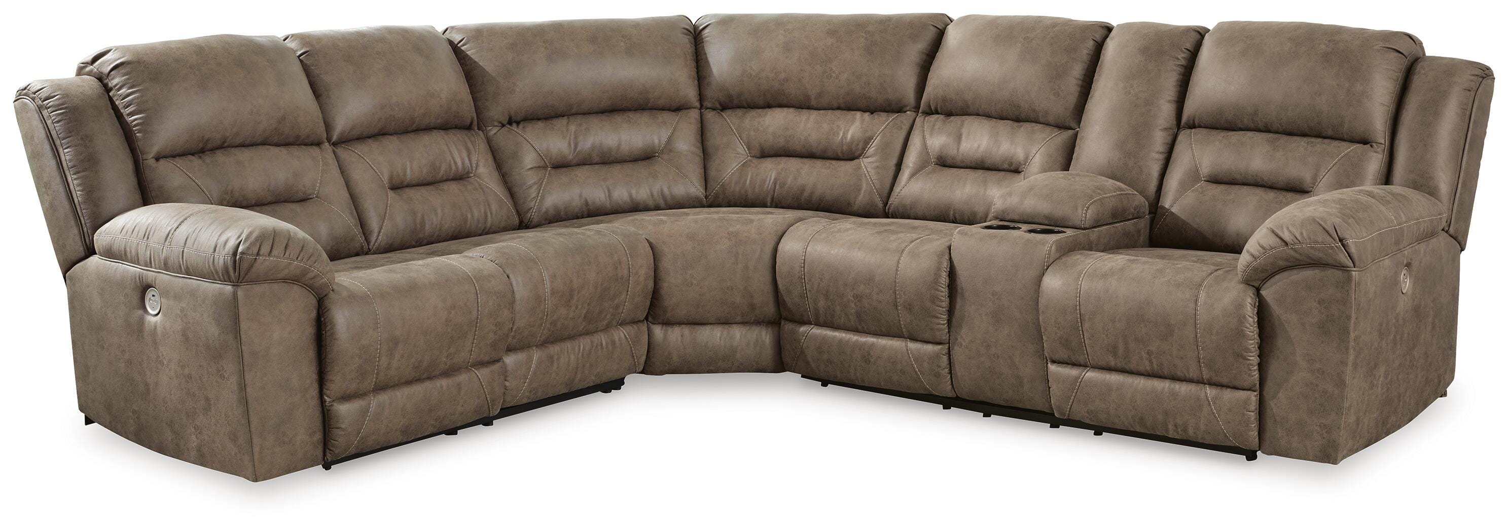 Ravenel 3-Piece Power Reclining Sectional w/ Console in Fossil Faux Leather