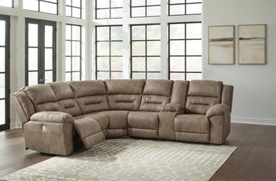 Ravenel 3-Piece Power Reclining Sectional with Console in Fossil Faux Leather