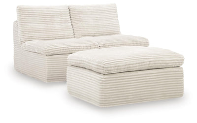 Fannin 2 Armless Chairs w/Otto (3/CN) in Ivory Chenille