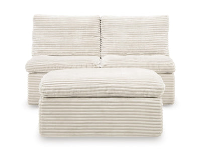 Fannin 2 Armless Chairs w/Otto (3/CN) in Ivory Chenille