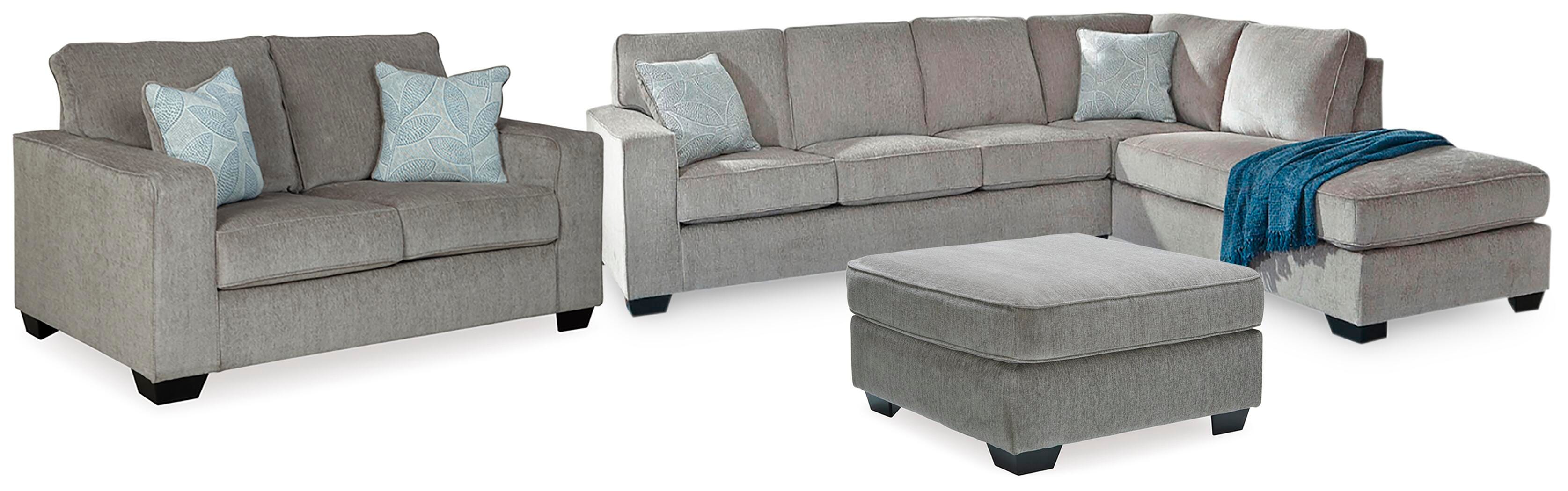 Altari 2-Piece Sleeper Sectional, Loveseat and Ottoman in Alloy