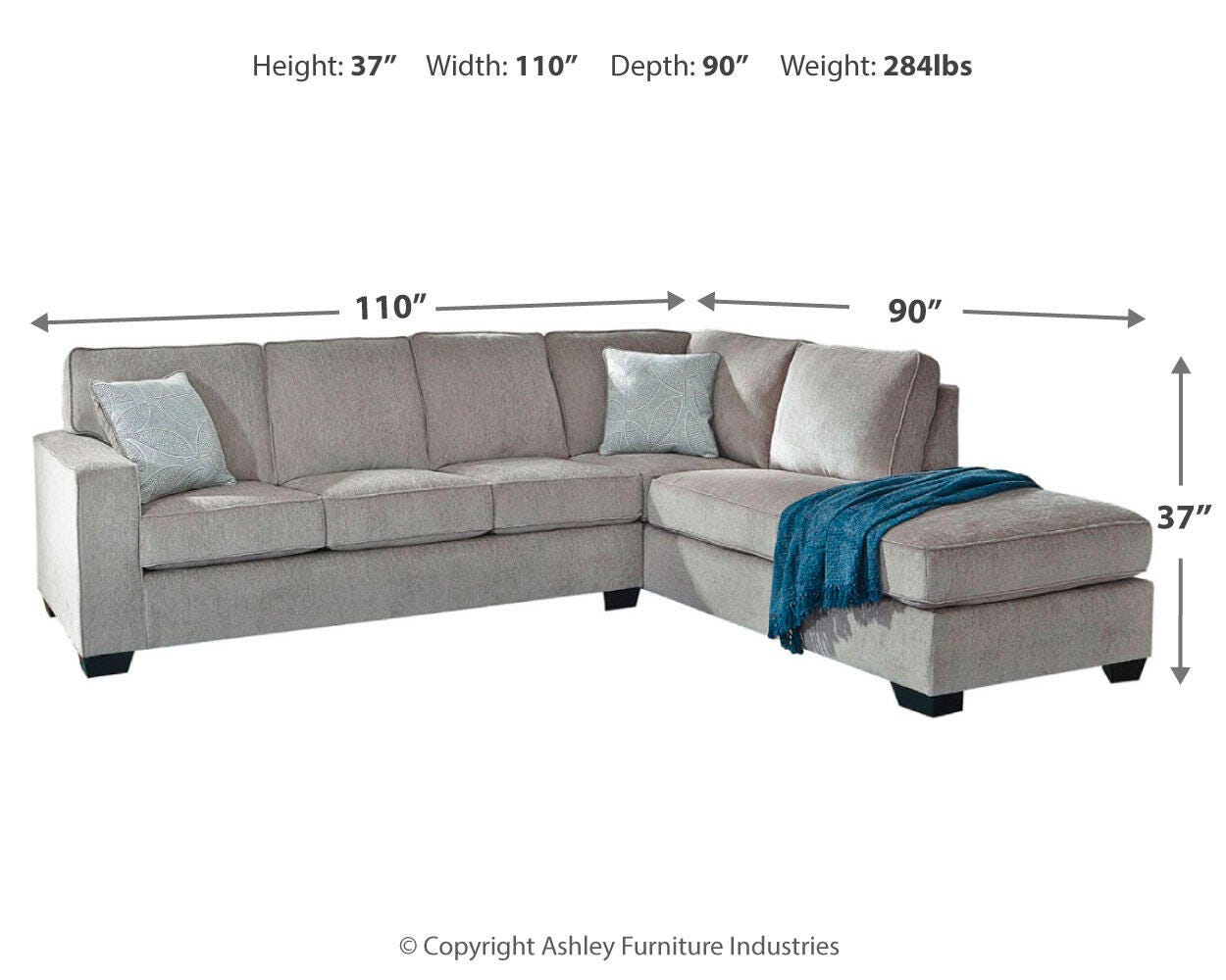 Altari 2-Piece RAF Chaise Sleeper Sectional in Alloy Chenille