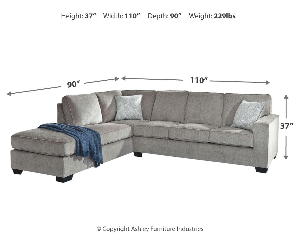 Altari 2-Piece LAF Chaise Sectional in Alloy Chenille