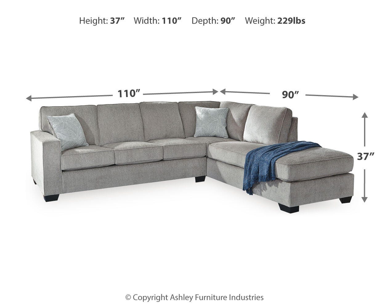 Altari 2-Piece RAF Chaise Sectional in Alloy Chenille