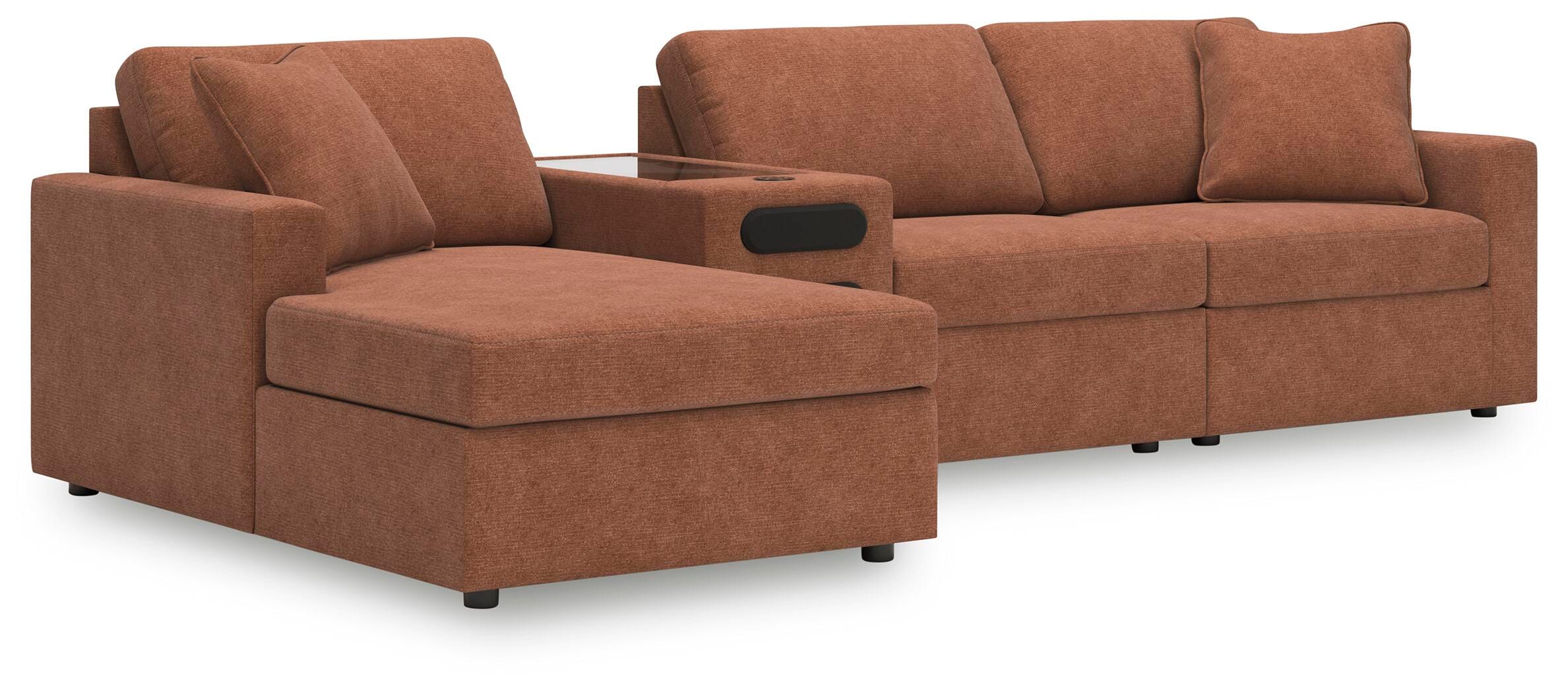 Modmax 4-Piece LAF Chaise Sectional and Audio Console in Spice Performance Fabric and Next-Gen Nuvella