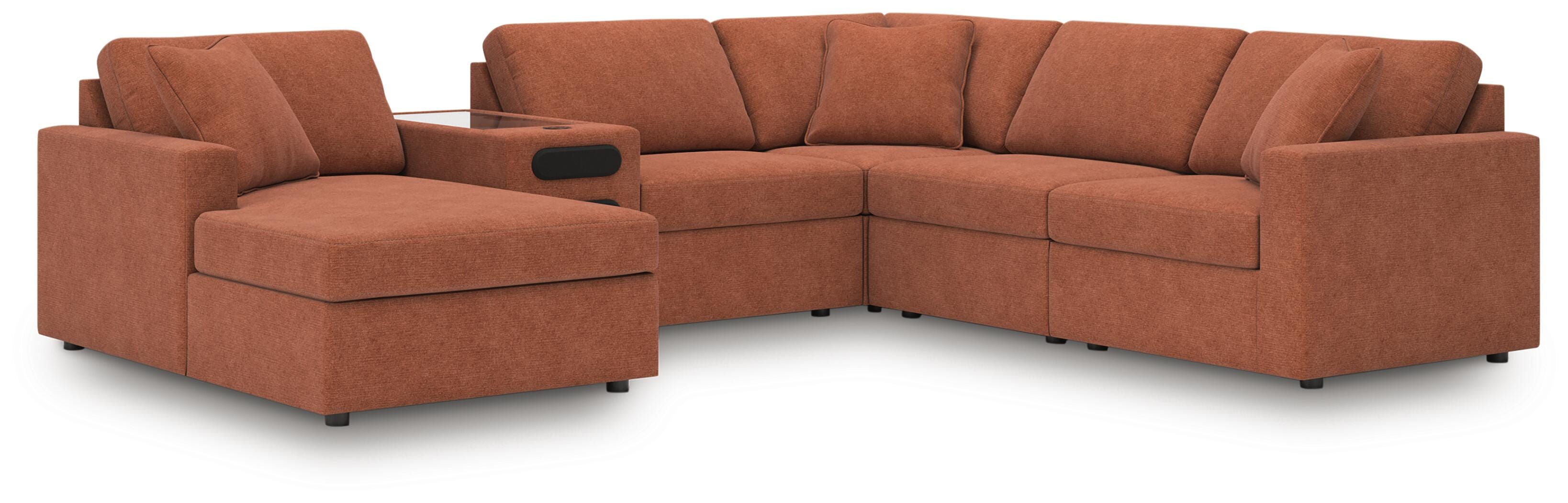 Modmax 6-Piece Sectional with Audio System and Chaise in Spice Performance Fabric and Next-Gen Nuvella