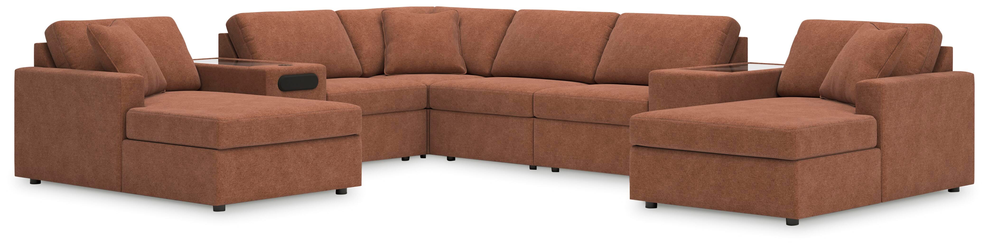 Modmax 8-Piece Double Chaise Sectional with Audio and Storage Consoles in Spice Performance Fabric and Next-Gen Nuvella