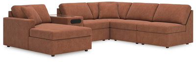 Modmax 6-Piece LAF Chaise Sectional and Audio Console in Spice Performance Fabric and Next-Gen Nuvella