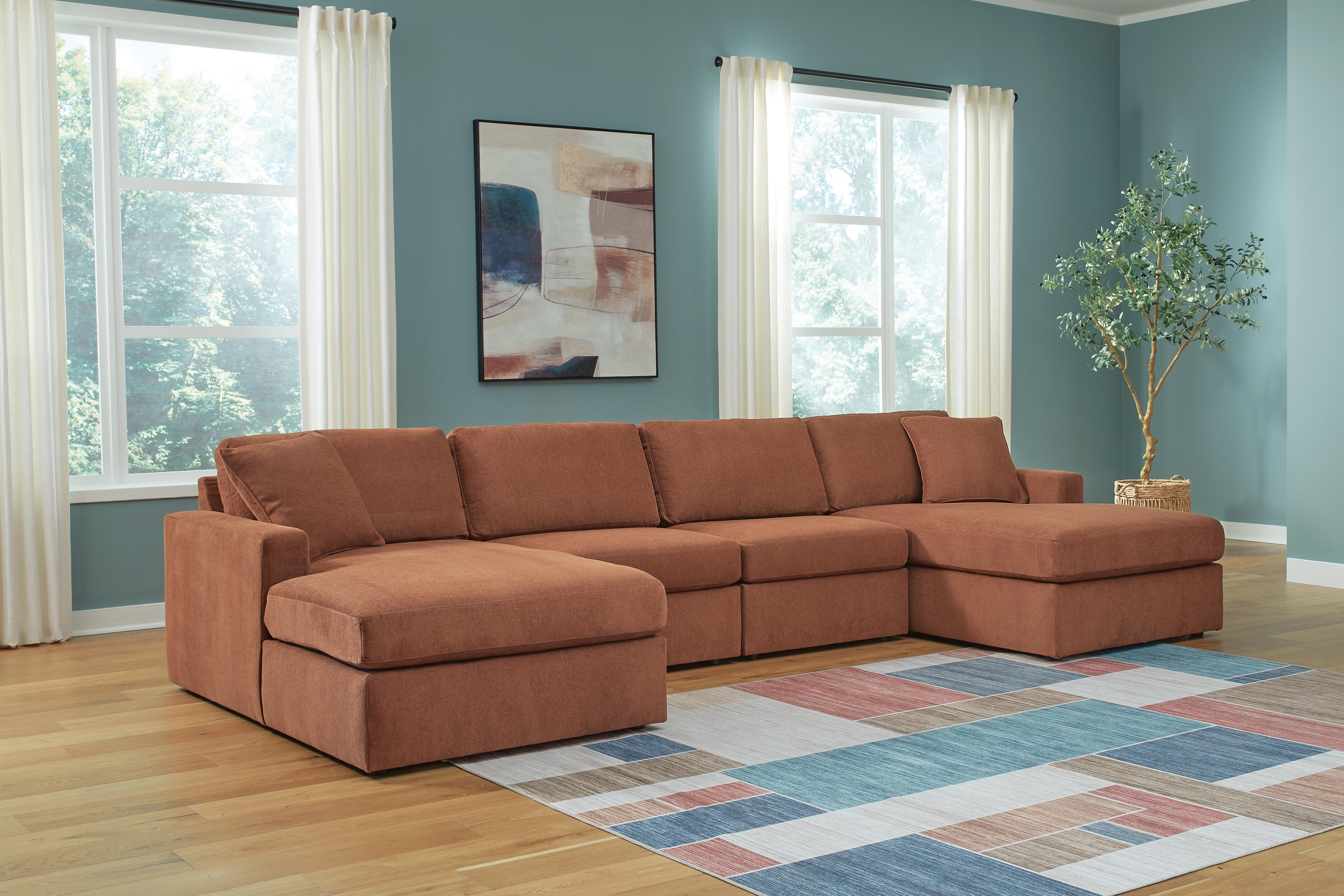 Modmax 4-Piece Double Chaise Sectional in Spice Performance Fabric and Next-Gen Nuvella