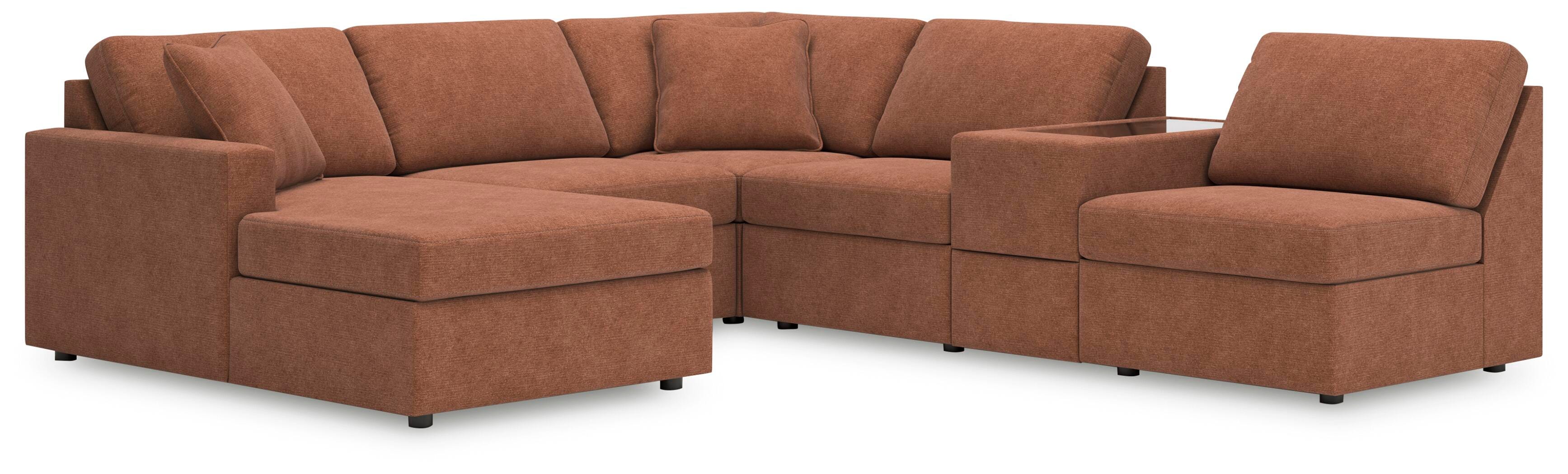 Modmax 6-Piece LAF Chaise Sectional and Storage Console in Spice Performance Fabric and Next-Gen Nuvella