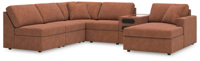 Modmax 6-Piece RAF Chaise Sectional and Audio Console in Spice Performance Fabric and Next-Gen Nuvella