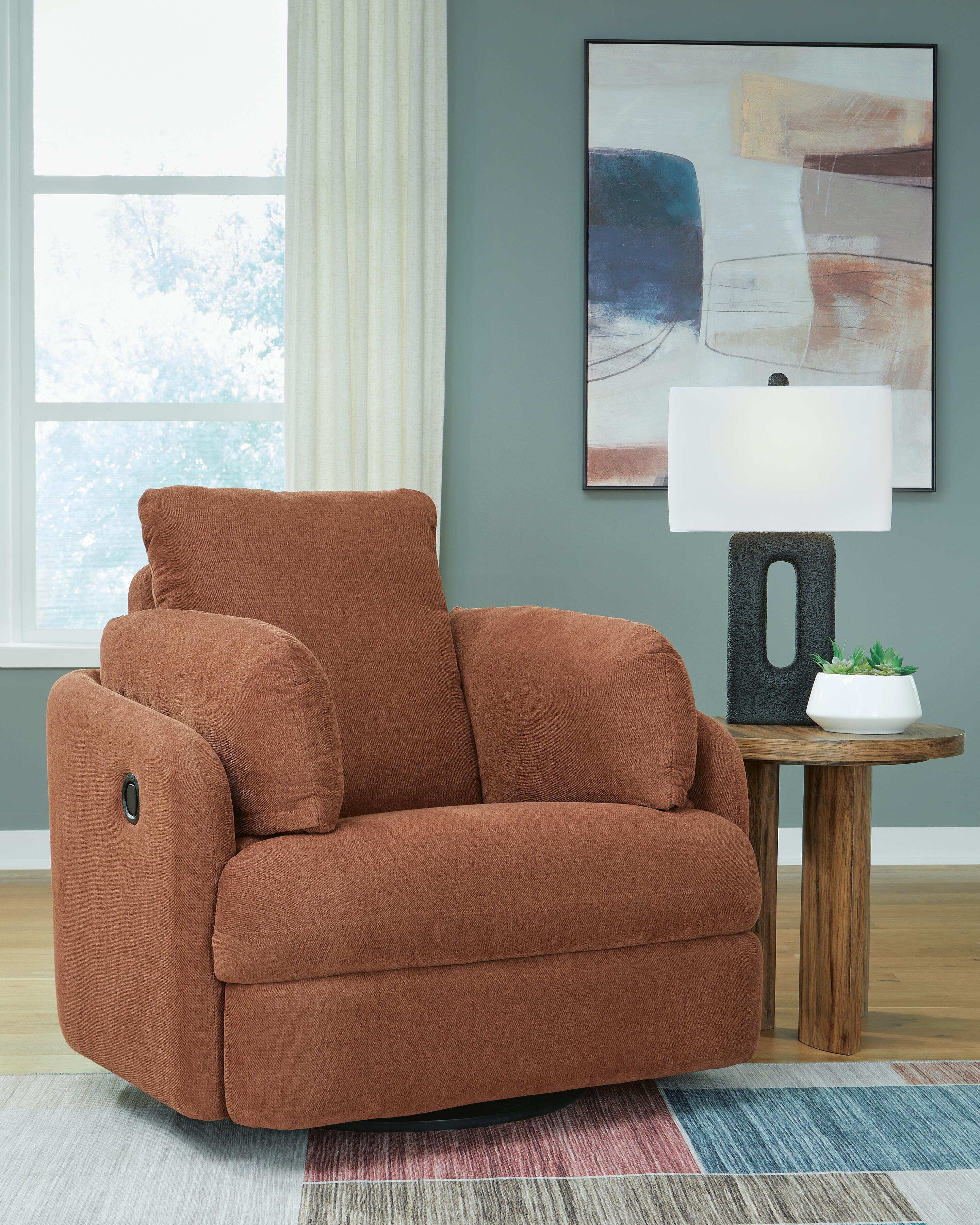 Modmax Swivel Glider Recliner in Spice Performance Fabric and Next-Gen Nuvella