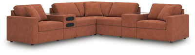 Modmax 7-Piece Balanced Sectional with Audio and Storage Consoles in Spice Performance Fabric and Next-Gen Nuvella