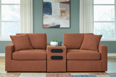 Modmax 3-Piece Sectional with Audio Console in Spice Performance Fabric and Next-Gen Nuvella
