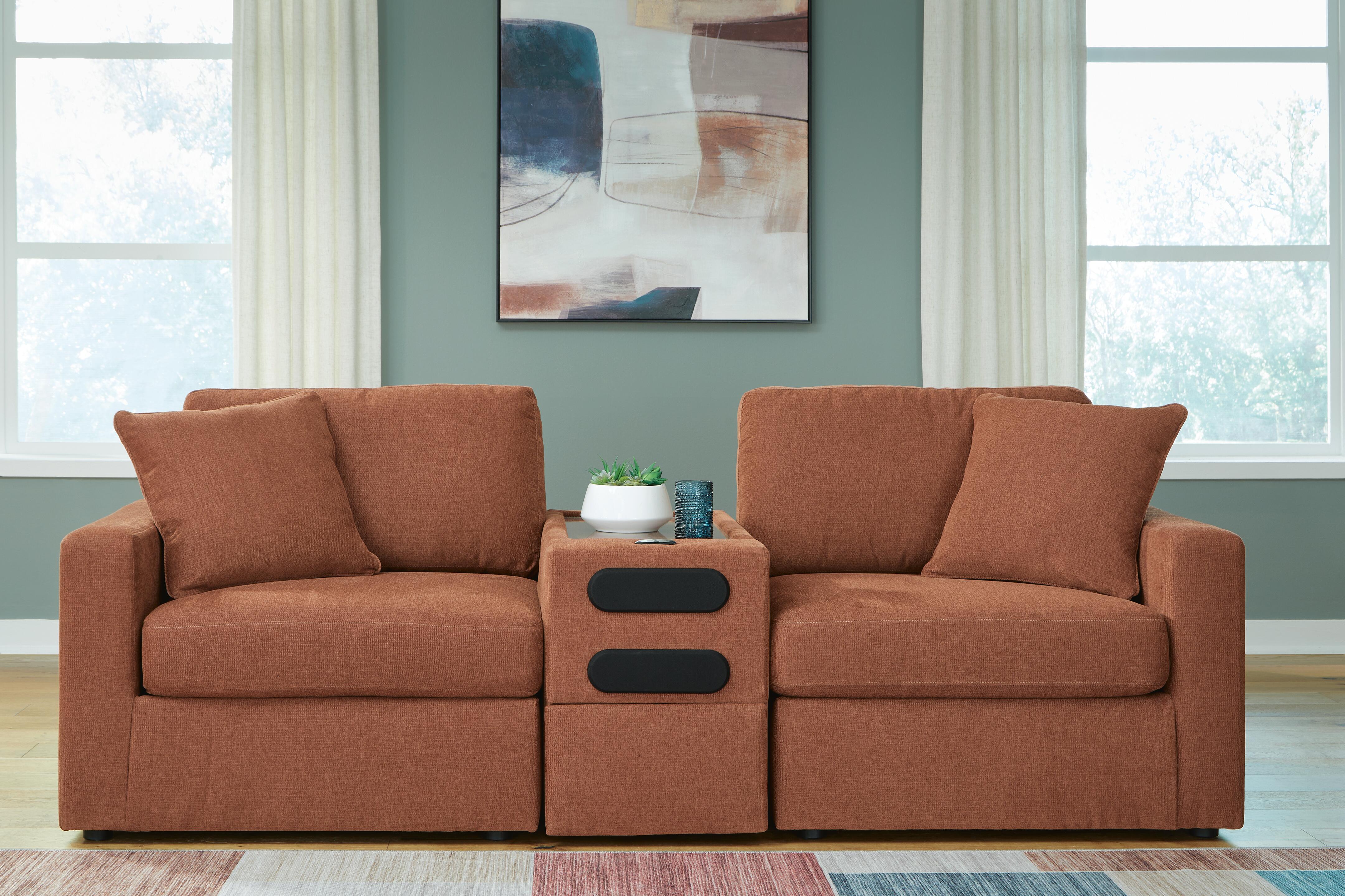 Modmax 3-Piece Sectional with Audio Console in Spice Performance Fabric and Next-Gen Nuvella